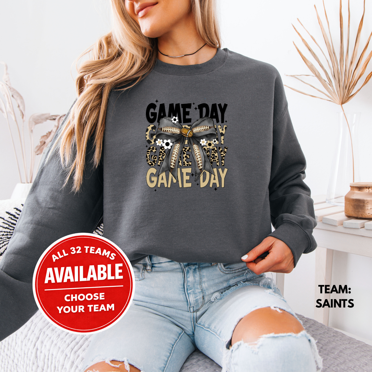 Women's Coquette Game Day Football Crewneck Sweatshirt