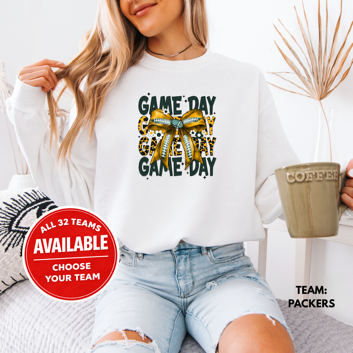 Women's Coquette Game Day Football Crewneck Sweatshirt