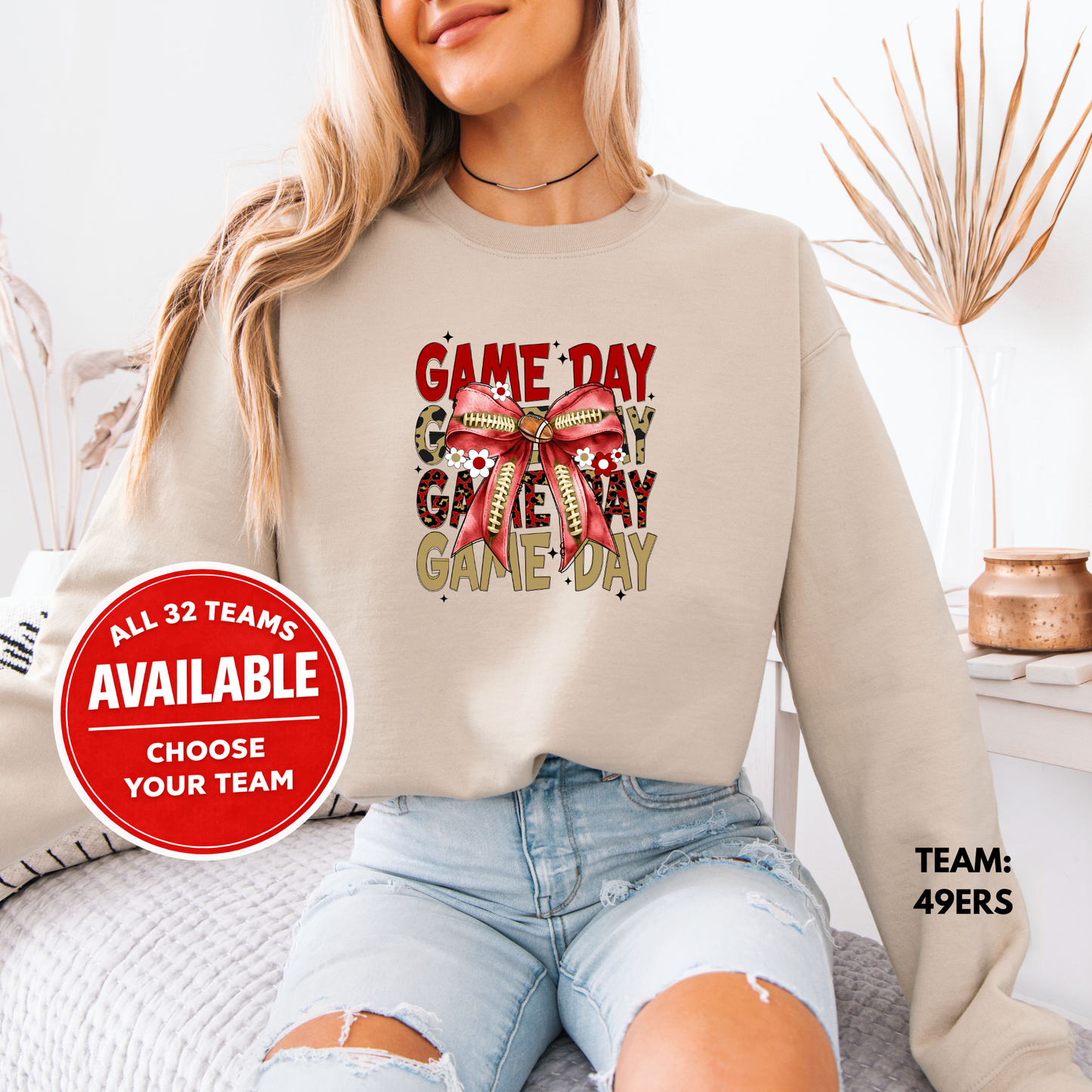 Women's Coquette Game Day Football Crewneck Sweatshirt