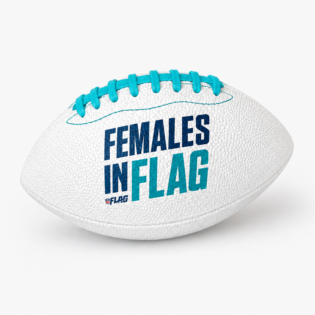 White football with 'FEMALES IN FLAG' text on a white background