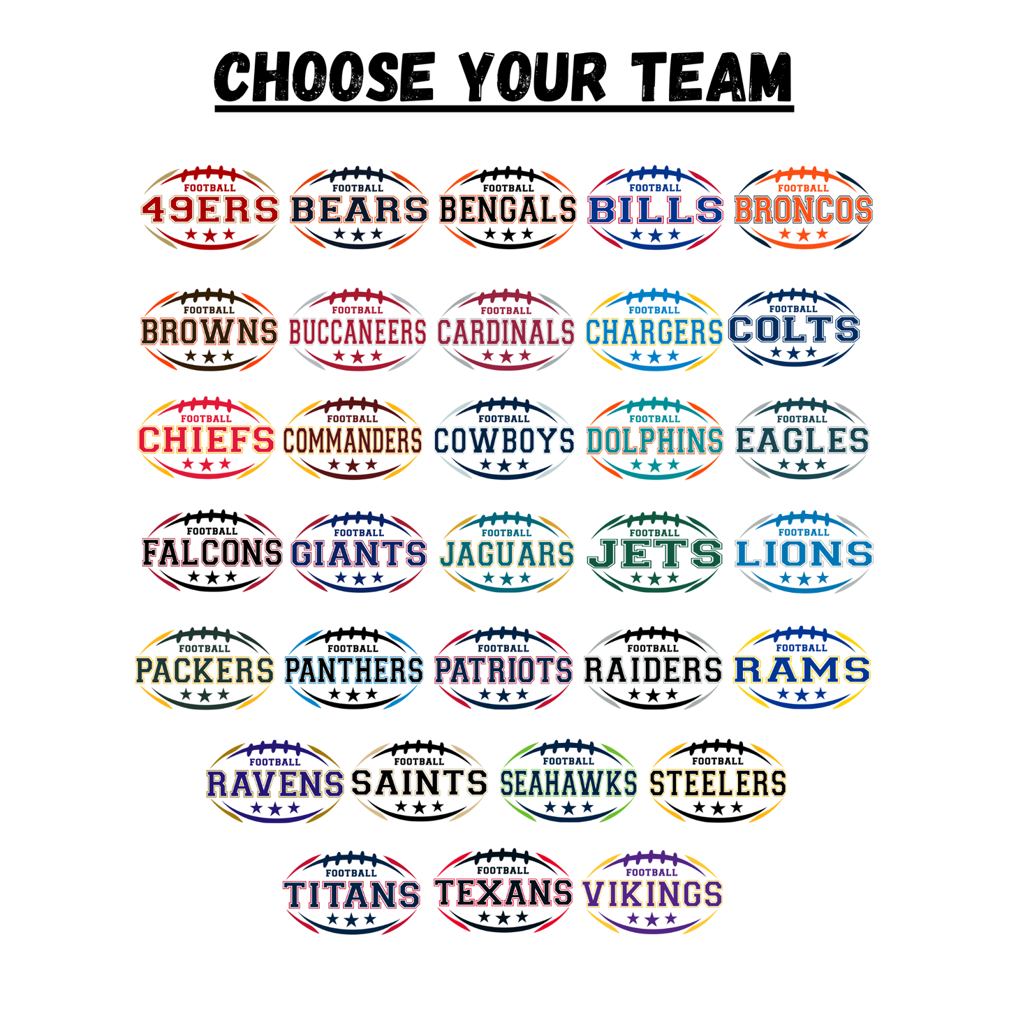 Collection of sports team logos with text 'Choose Your Team' at the top.